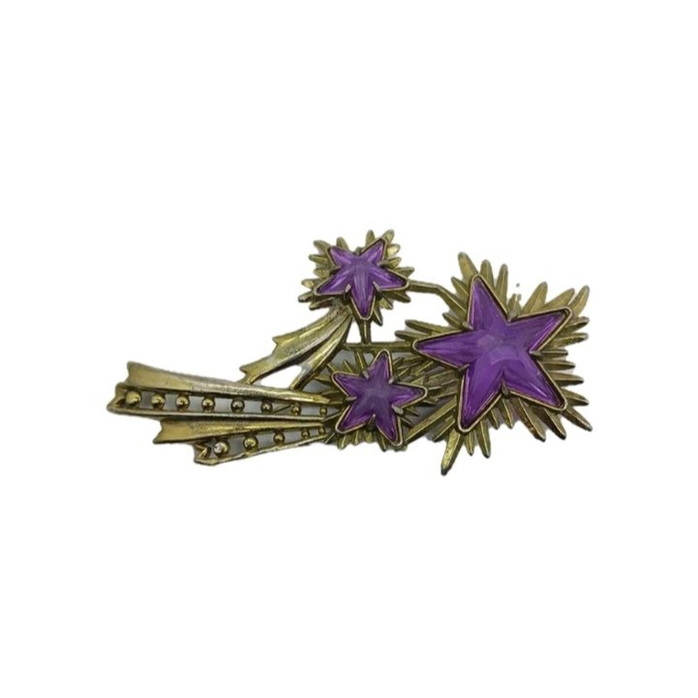 Vintage Shooting Star Comet Brooch Purple Brass Acrylic Star